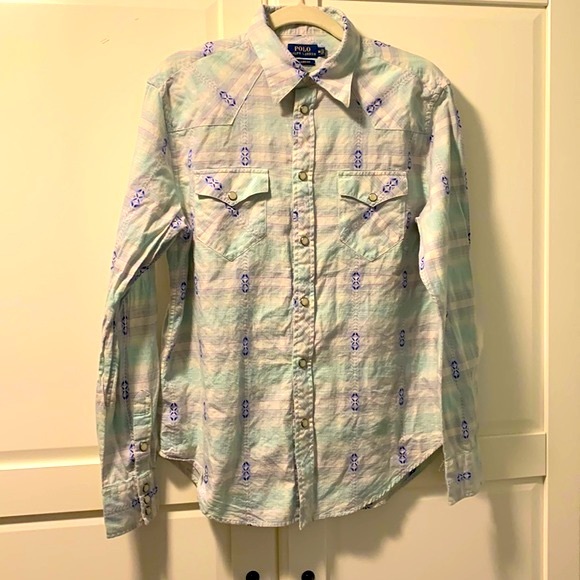 POLO Ralph Lauren Shirt Southwestern Aztec Western Relaxed Fit Cotton Embroidery